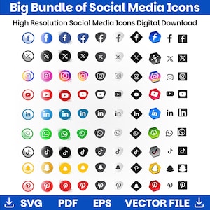 Social Media Icons Bundle: SVG, EPS, PDF Vector Files (Digital Download)