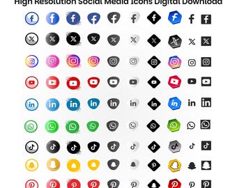 Paquete de iconos de redes sociales: archivos vectoriales SVG, EPS y PDF (descarga digital)