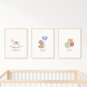Vintage Christian Nursery Prints Set of 3 Scripture Wall Art Neutral Kids Room Decor Brown Nursery Decor Digital Download