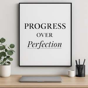 "Progresso sulla perfezione" stampabile / Arte murale minimalista / Stampa con citazione motivazionale / Decorazione per ufficio / Download immediato