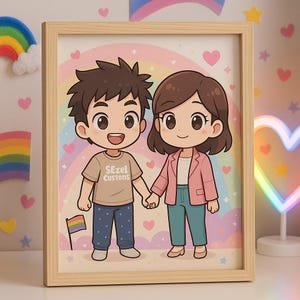 Portrait de couple LGBTQ+ personnalisé | Cadeau de fierté personnalisé | Art numérique queer pour couples gays, lesbiennes ou transsexuels | Décoration murale imprimable