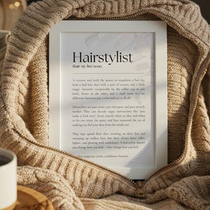 Hairstylist Noun Print – Funny & Sentimental Definition Wall Art | Hairdresser Gift, Salon Decor, or Birthday Present, Gift for Her or Him
