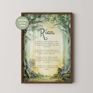 Personalised Irish Name Meaning Print, Rían Keepsake Woodland Heritage Wall Art