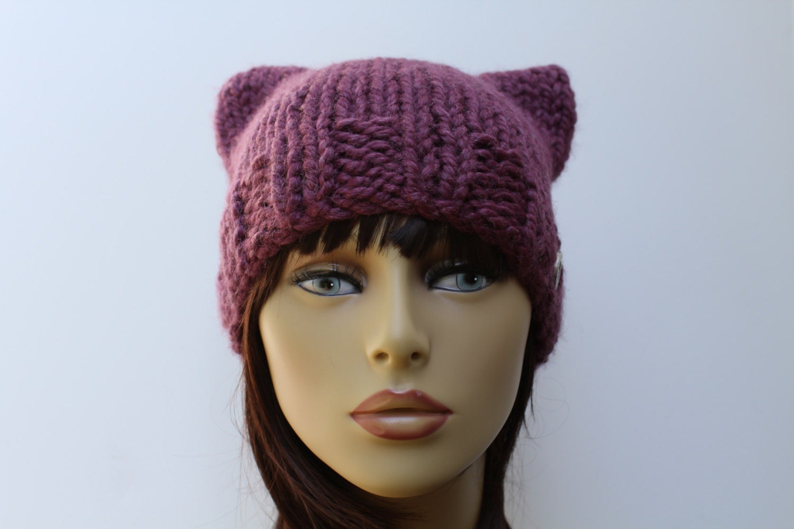 Hand Knit Purple Cat Hat, Dusty Purple Hat, Purple Knit Cat Hat, Purple