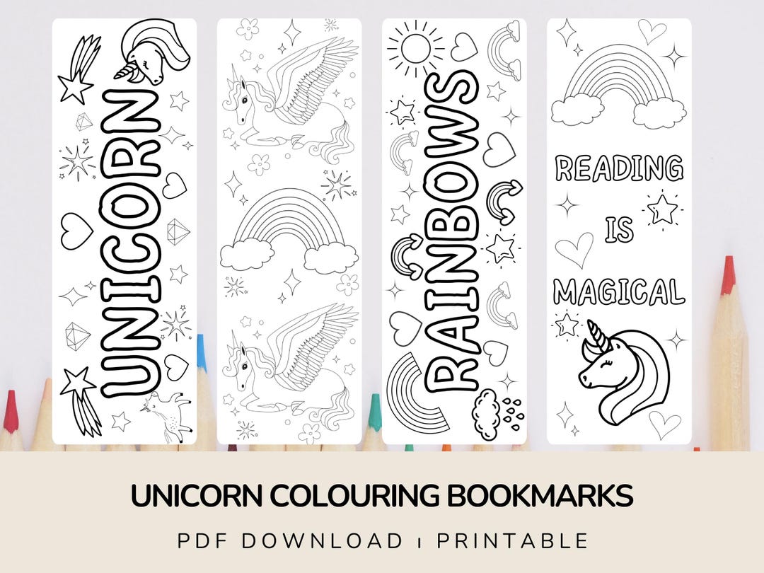 Unicorn & Rainbow Colouring Bookmarks for Kids – Printable DIY Bookmark ...