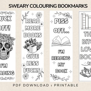 Sweary Colouring Bookmarks – Printable Funny Bookmarks for Adults- Colouring Profanity Gifts- Sarcastic Book Lover Gift- Instant Download