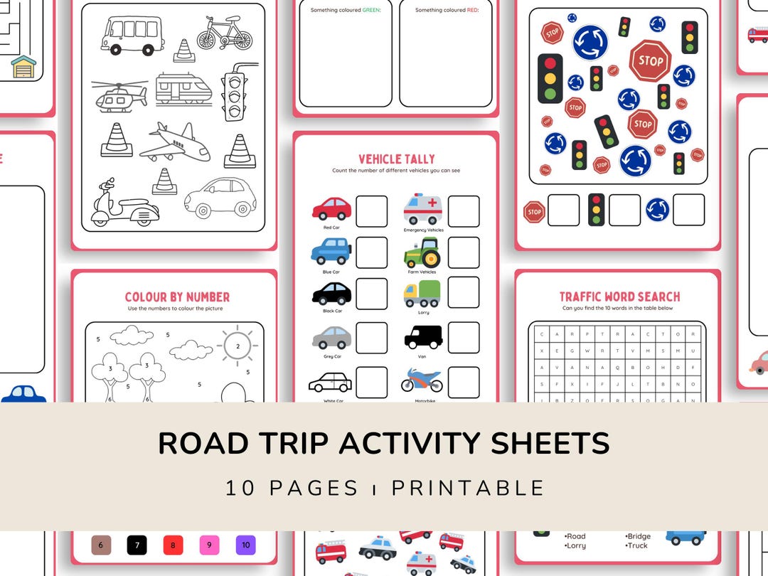 Printable Kids Travel Activity Pack - Vehicle Theme - Road Trip Games