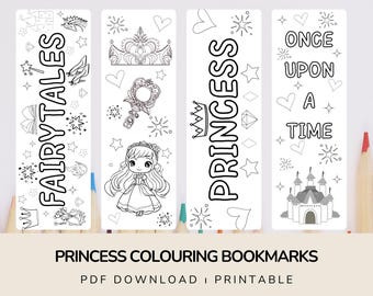 Princess Colouring Bookmarks - Kids Printable DIY Craft Activity - Party Favours & Gifts - Instant PDF Download