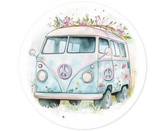 Naklejka w stylu boho hippie van, wodoodporna, winylowa, ekologiczna, na laptopa lub butelkę