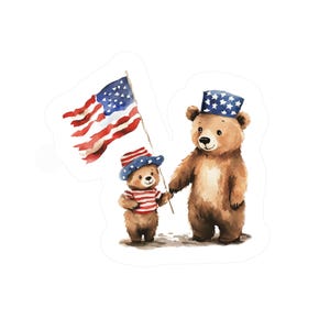 Patriotic Bear Stickers, Cute Vinyl Kiss-Cut Stickers for Kids, Family, 4th of July, Laptop Decor, Fun Holiday Gifts