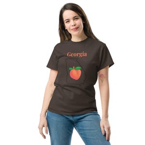 Georgia Peach T-Shirt | Simple State Outline with Fruit Design