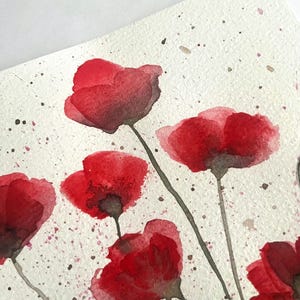Handgemaltes Aquarellbild Blumen A5 | Mohnblumen | Florale Postkarte | Original Unikat | Botanische Kunst | Handmade Watercolor