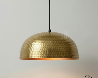 Lampa wisząca z kopułą z kutej miedzi: patyna, dwukolorowa lampa kuchenna