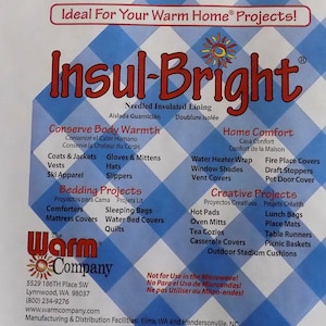 Könnte beinhalten: Wärmedämmungsfutter der Marke Insul-Bright für Heimprojekte. Das Produkt ist ideal für die Wärmespeicherung, den Wohnkomfort, Bettwarenprojekte und kreative Projekte. Die Website und die Kontaktinformationen des Unternehmens sind unten im Bild aufgeführt.