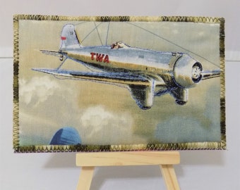 Fabric Postcards Vintage TWA Aircraft Quilted Postcard Ready to Mail Card for Father Card for Pilot