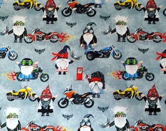 Motorcycle Fabric Gnomes with Motorcycles Fabric Timeless Treasures Material Craft Supply Quilting and Sewing Supply