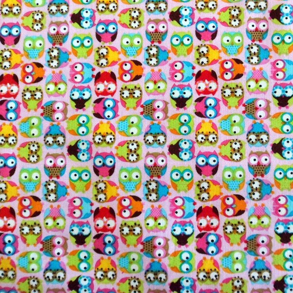 Mini Owl Fabric , Pink Fabric with Colorful Owls Cotton Fabric for Girls , Timeless Treasures