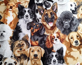 Dog Fabric: Mixed Breed Canine Print, 100% Cotton