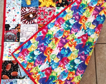 Edredón de retazos: Manta "Veo, veo", manta para cuna, edredón multicolor, hecho a mano en EE. UU.