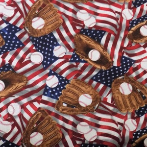 Baseball Fabric American Flags Baseballs Baseball Gloves Material Timeless Treasures