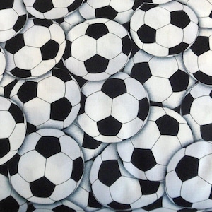 Soccer Ball Fabric: Black and White Cotton Sports Print