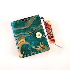 Handmade Teal Junk Journal: Recycled Paper Pockets, Small Memory Book
