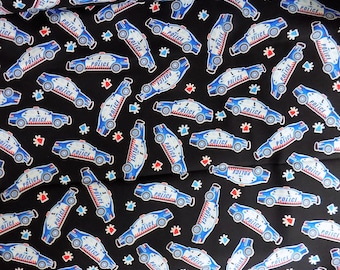 Police Fabric Police Cars Glow in the Dark  Cotton Material Benartex Save the Day Line