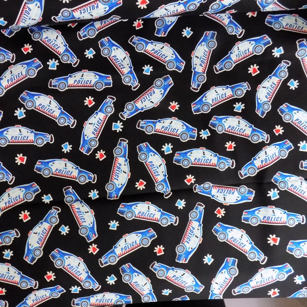 Police Fabric Police Cars Glow in the Dark  Cotton Material Benartex Save the Day Line