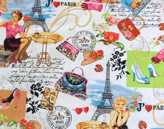 Paris Print Fabric I Love Paris Material Timeless Treasures Etsy