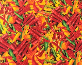 Chili Peppers Fabric Hot Chili Peppers Red Green and Yellow Peppers Timeless Treasures