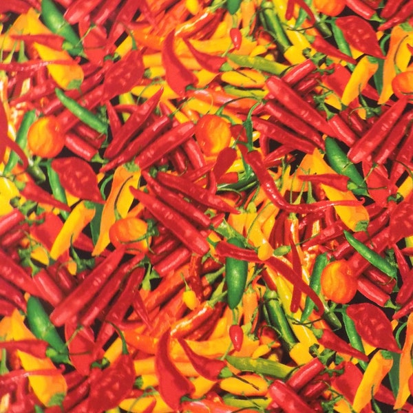 Chili Peppers Fabric Hot Chili Peppers Red Green and Yellow Peppers Timeless Treasures