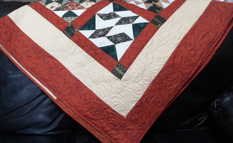 Handmade Quilt Rust Brown and Green Quilt
