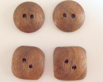 3/4" Walnut Wood Buttons Round / Square Natural Wood