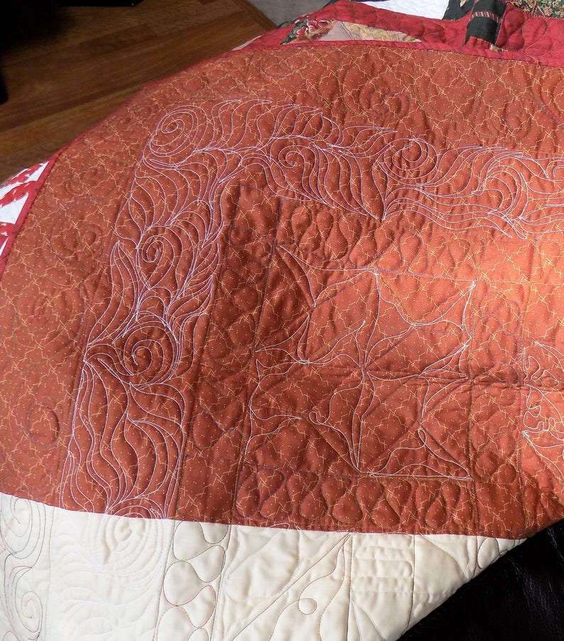 Handmade Quilt Rust Brown and Green Quilt