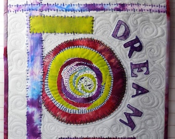 Wall Hanging Handmade Mixed Media One of a Kind Fiber Art Wall Quilt