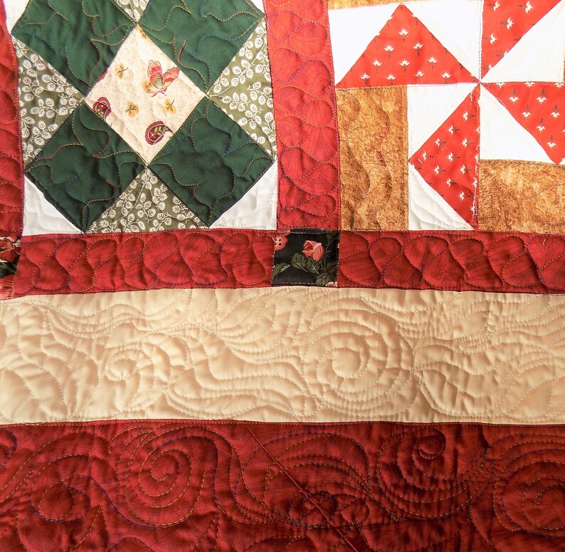 Handmade Quilt Rust Brown and Green Quilt