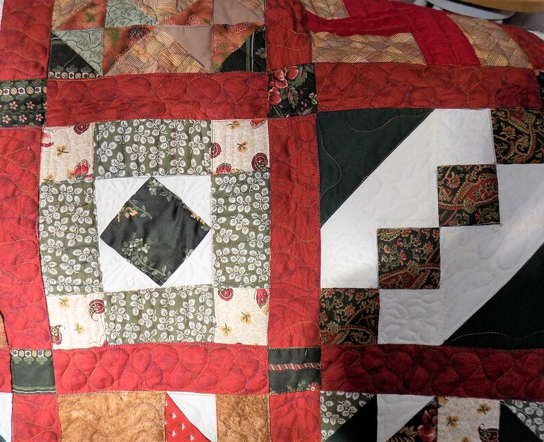 Handmade Quilt Rust Brown and Green Quilt