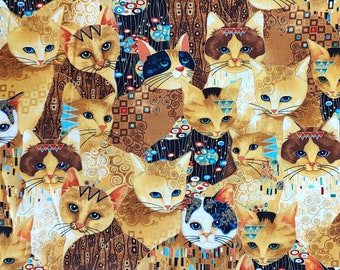 Cat Fabric Cleo Golden Fabric Quilt Fabric Sewing Fabric Cotton Fabric Gold Bejeweled Cats