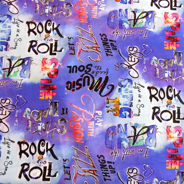 3 Wishes Fabric Rythm and Hues Music Words 100% Cotton Rock and Roll Material Fabric Sewing Supply Quilting Supply Craft Supply