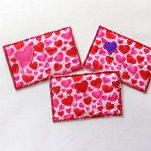 Cartes postales en tissu matelassé Coeurs de la Saint-Valentin