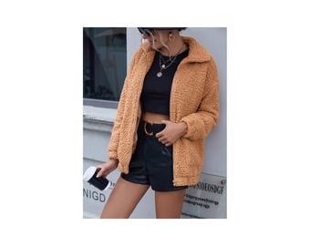 Teddy Fleece Zip-Up Jacket, Cozy Sherpa Plush Outerwear