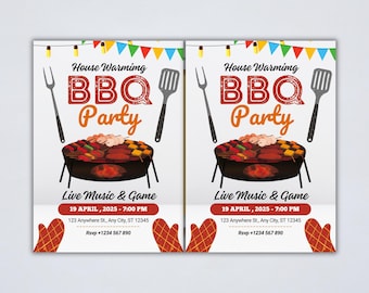 Editable Housewarming BBQ Invitation | Backyard Cookout Party Template | Digital DIY Invite Download