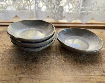 Rustic Handmade Pottery Bowls Set of 4: Organic Blue Shino Glaze (Seconds)