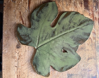 Organic Handmade Pottery Fig Leaf Charcuterie Board