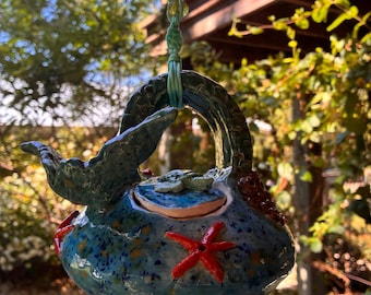 Hand Formed Pottery Hummingbird Feeder