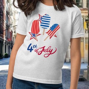 独立記念日キッズシャツ、愛国的なアイスキャンディー柄ユースTシャツ、赤白青ホリデーTシャツ、女の子と男の子向けの独立記念日シャツ