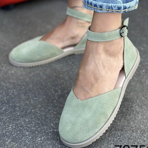 Sapatilhas femininas minimalistas de couro | Sapatos anatômicos de verão em camurça estilo boneca | Minimalistas e feitas à mão | Sapatilhas confortáveis