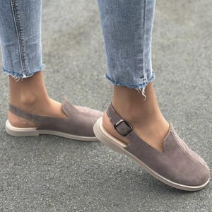 Closed Toe Mules | Wide Box Shoes Clogs | Woman's Suede Leather Summer Footwear | Adjustable Strap