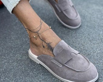 Genuine Suede Mule Shoes for Women Minimalist Slip On Loafers | Soft Sabo | Everyday Flats