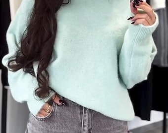 Weicher flauschiger heller grobstrick Pullover | Warmer flauschiger Strickpullover Kuscheliger Damen Pullover